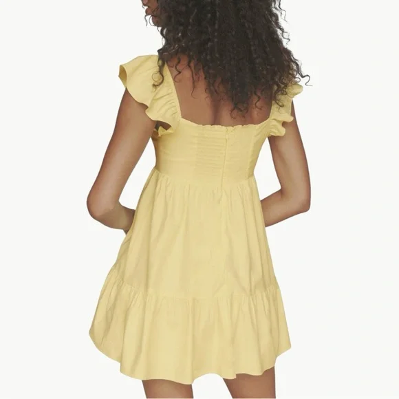 Reformation Jeune Ruffle Stretch Organic Cotton Mini Dress | Sz 8 | Light Yellow - Picture 3 of 16